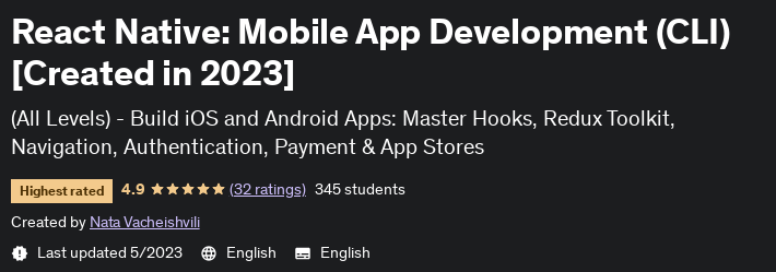React Native: Mobile App Development (CLI) (Created in 2023)