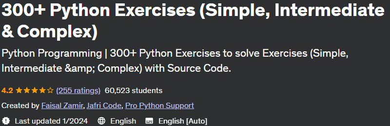 300+ Simple Intermediate & Complex Python Exercises