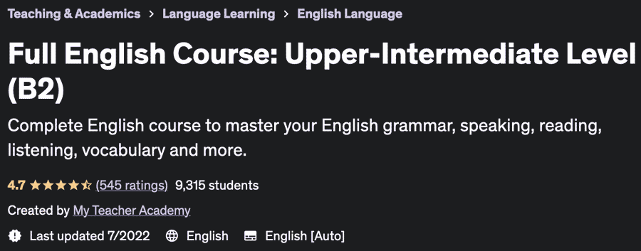 Full English Course: Upper-Intermediate Level (B2)