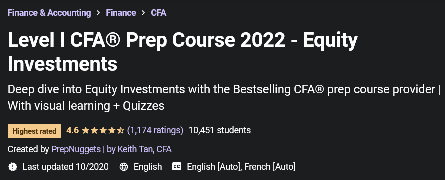 Level I CFA® Prep Course 2022 - Equity Investments