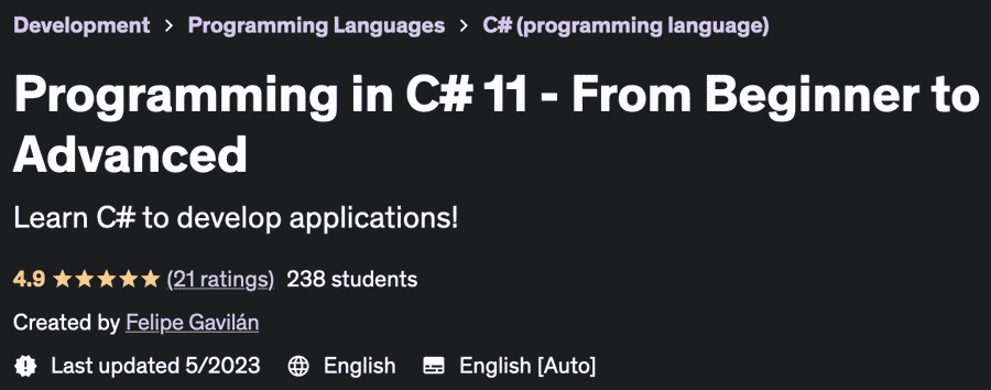 Programming in C# 11 - From Beginner to Advanced