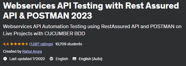 Webservices API Testing with Rest Assured API & POSTMAN 2023