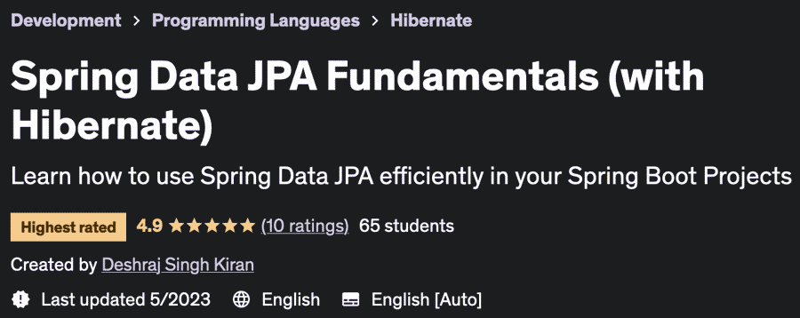 Spring Data JPA Fundamentals (with Hibernate)