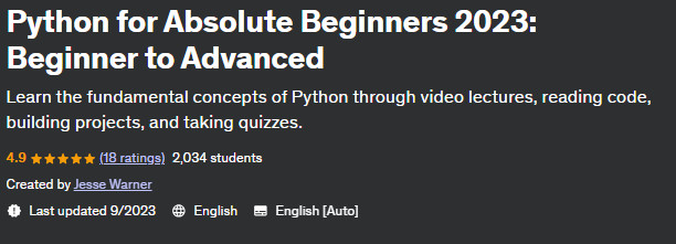Python for Absolute Beginners 2023: Beginner to Advanced