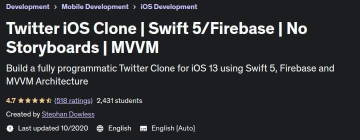 Twitter iOS Clone |  Swift 5_Firebase |  No Storyboards  MVVM