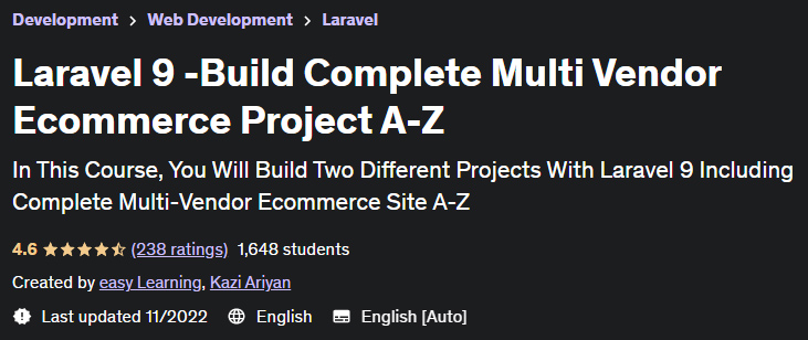 Laravel 9 - Build Complete Multi Vendor Ecommerce Project AZ