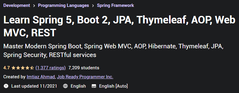 Learn Spring 5, Boot 2, JPA, Thymeleaf, AOP, Web MVC, REST