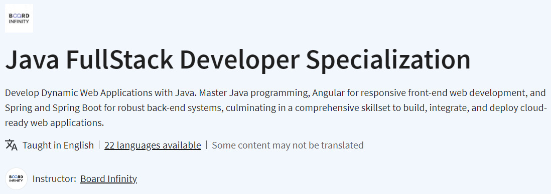 Java FullStack Developer Specialization