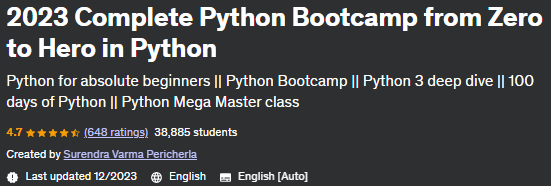 2023 Complete Python Bootcamp from Zero to Hero in Python