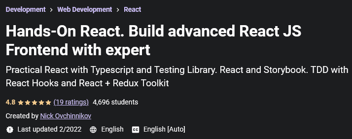 Hands-On React.  Build advanced React JS Frontend with expert