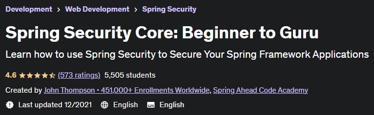 Spring Security Core: Beginner to Guru