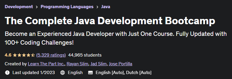 The Complete Java Development Bootcamp