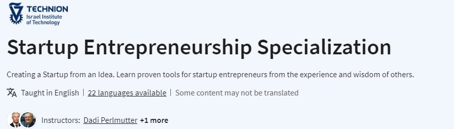Startup Entrepreneurship Specialization