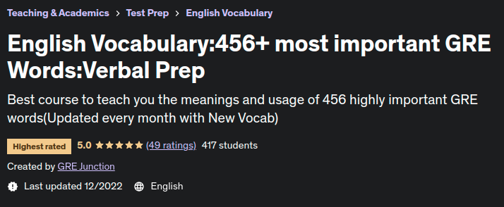 English Vocabulary: 456+ most important GRE Words: Verbal Prep.d