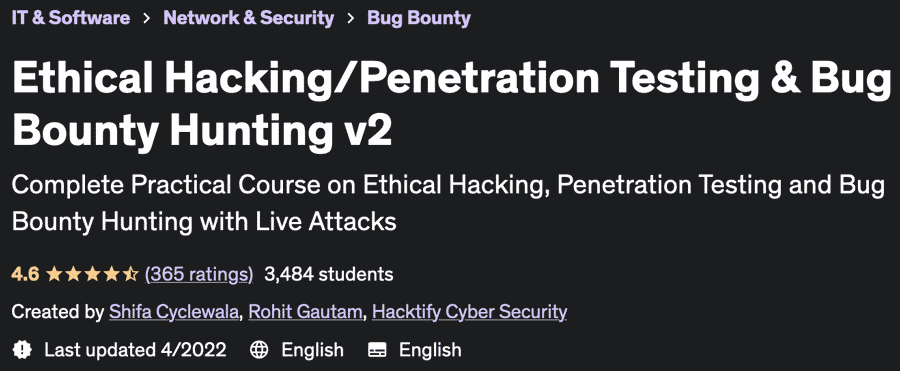 Ethical Hacking/Penetration Testing & Bug Bounty Hunting v2