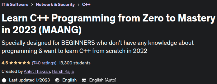 Learn C++ Programming from Zero to Mastery in 2023 (MAANG)