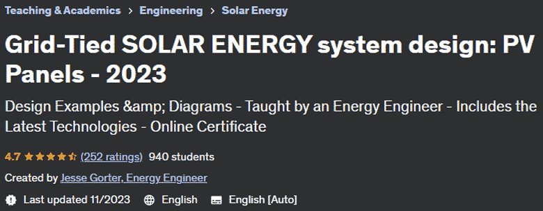 Grid-Tied SOLAR ENERGY system design: PV Panels - 2023