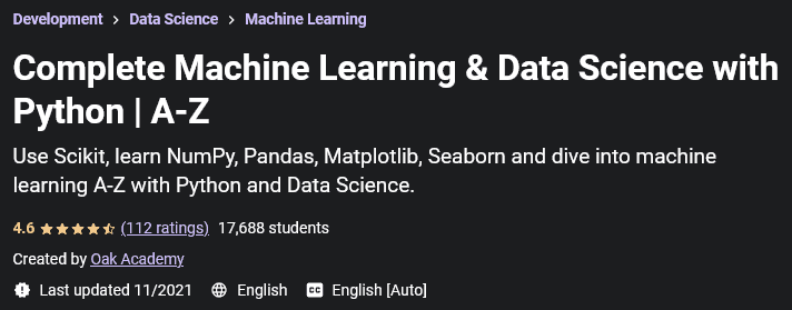 Complete Machine Learning & Data Science with Python |  AZ 