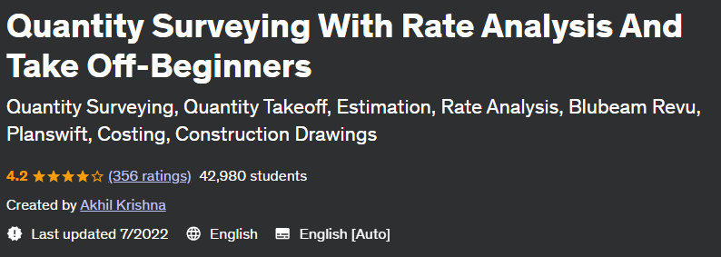 Quantity Surveying With Rate Analysis And Take Off-Beginners