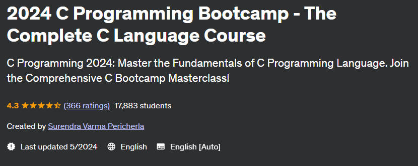 2024 C Programming Bootcamp - The Complete C Language Course 