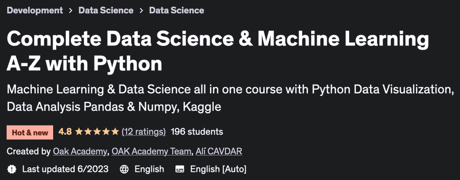 Complete Data Science & Machine Learning AZ with Python