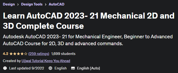 Learn Autocad 2023-21 Mechanical 2D And 3D Complete Course