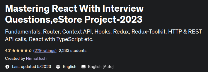 Mastering React With Interview Questions, eStore Project-2023