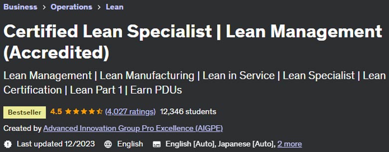 Certified Lean Specialist  Lean Management (Accredited)