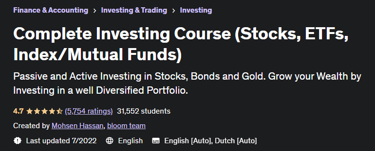 Complete Investing Course (Stocks, ETFs, Index/Mutual Funds)