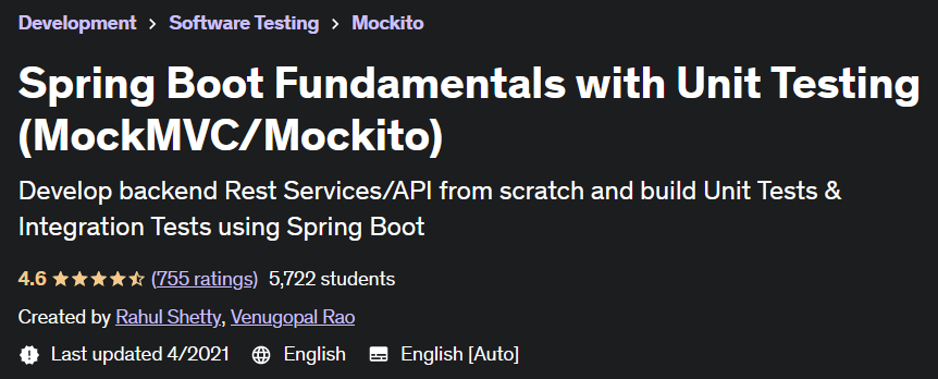 Spring Boot Fundamentals with Unit Testing (MockMVC/Mockito)