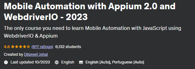 Mobile Automation with Appium 2.0 and WebdriverIO - 2023