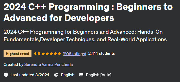 2024 C++ Programming : Beginners to Advanced for Developers