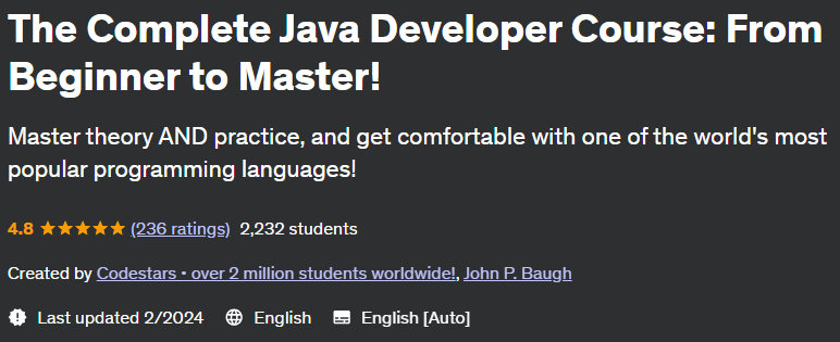 The Complete Java Developer Course: From Beginner to Master