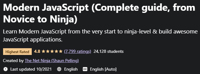 Modern JavaScript (Complete guide, from Novice to Ninja)