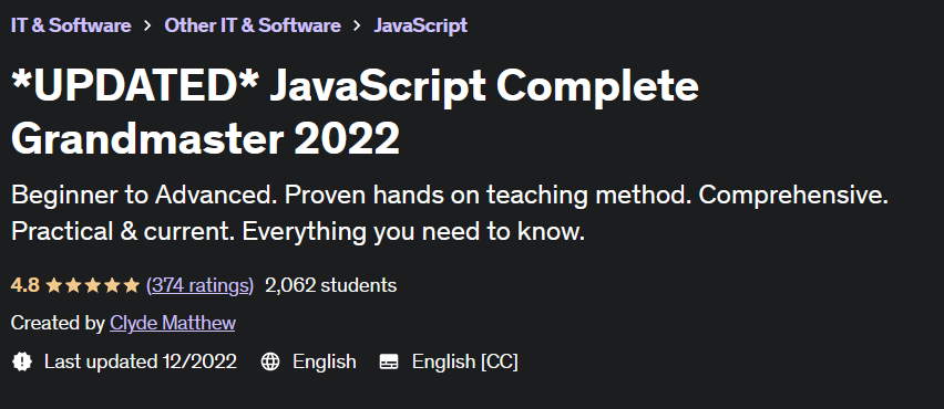 UPDATED JavaScript Complete Grandmaster 2022