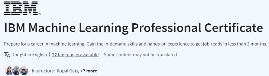 IBM Machine Learning Professional Certificate