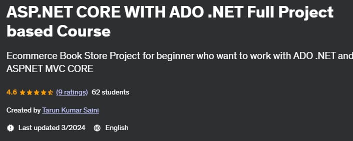 ASP.NET CORE WITH ADO .NET Full Project based Course