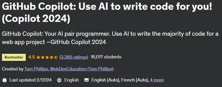 GitHub Copilot: Use AI to write code for you!  (Copilot 2024)