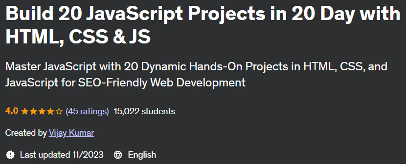 Build 20 JavaScript Projects in 20 Days with HTML, CSS & JS