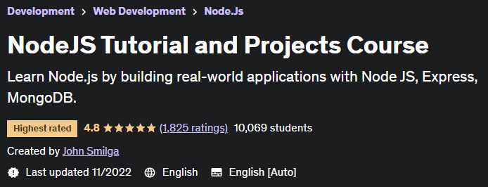 NodeJS Tutorial and Projects Course