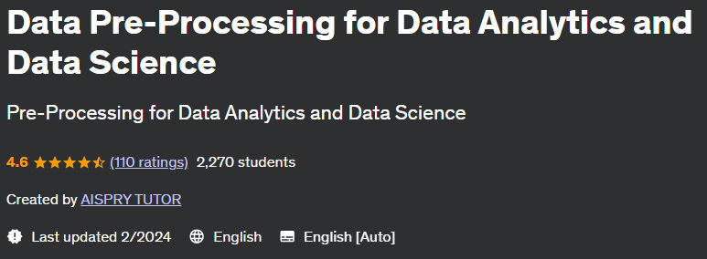 Data Pre-Processing for Data Analytics and Data Science
