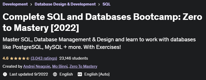 Complete SQL and Databases Bootcamp Zero to Mastery (2022) Content