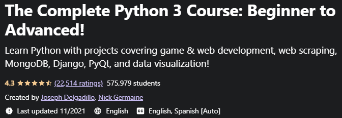The Complete Python 3 Course: Beginner to Advanced!
