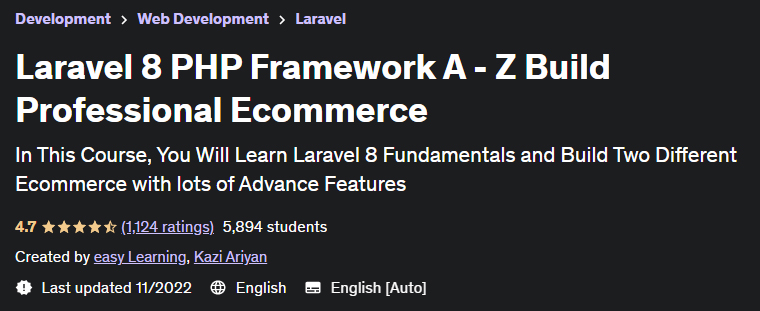 Laravel 8 PHP Framework A - Z Build Professional Ecommerce