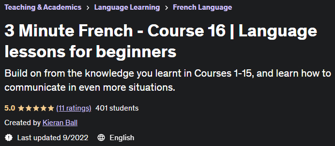 3 Minute French - Course 16 Language lessons for beginners