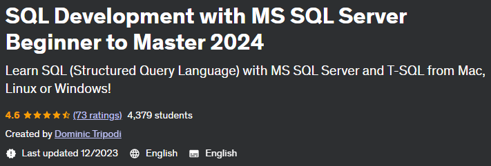 SQL Development with MS SQL Server Beginner to Master 2024