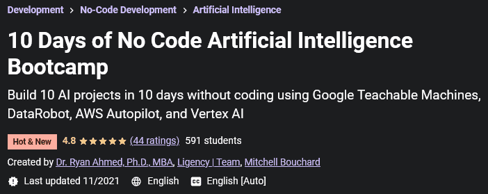 10 Days of No Code Artificial Intelligence Bootcamp