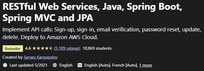 RESTful Web Services, Java, Spring Boot, Spring MVC and JPA