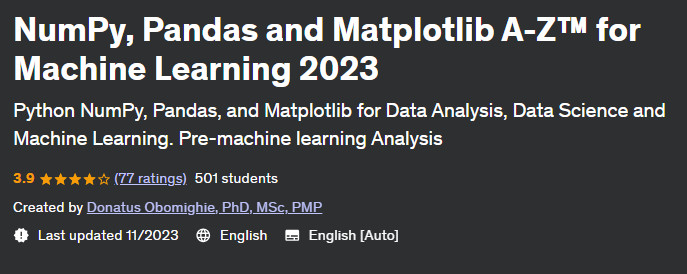 NumPy Pandas and Matplotlib AZ for Machine Learning