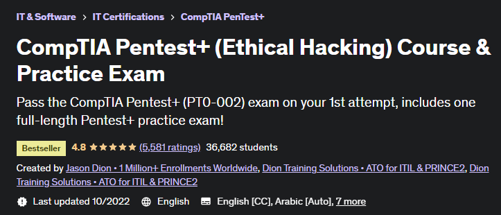 CompTIA Pentest+ (Ethical Hacking) Course & Practice Exam